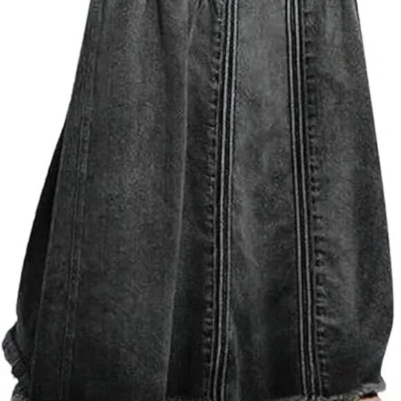 Charcoal Frayed A-Line Maxi Skirt With Pockets - Picture 3 of 7
